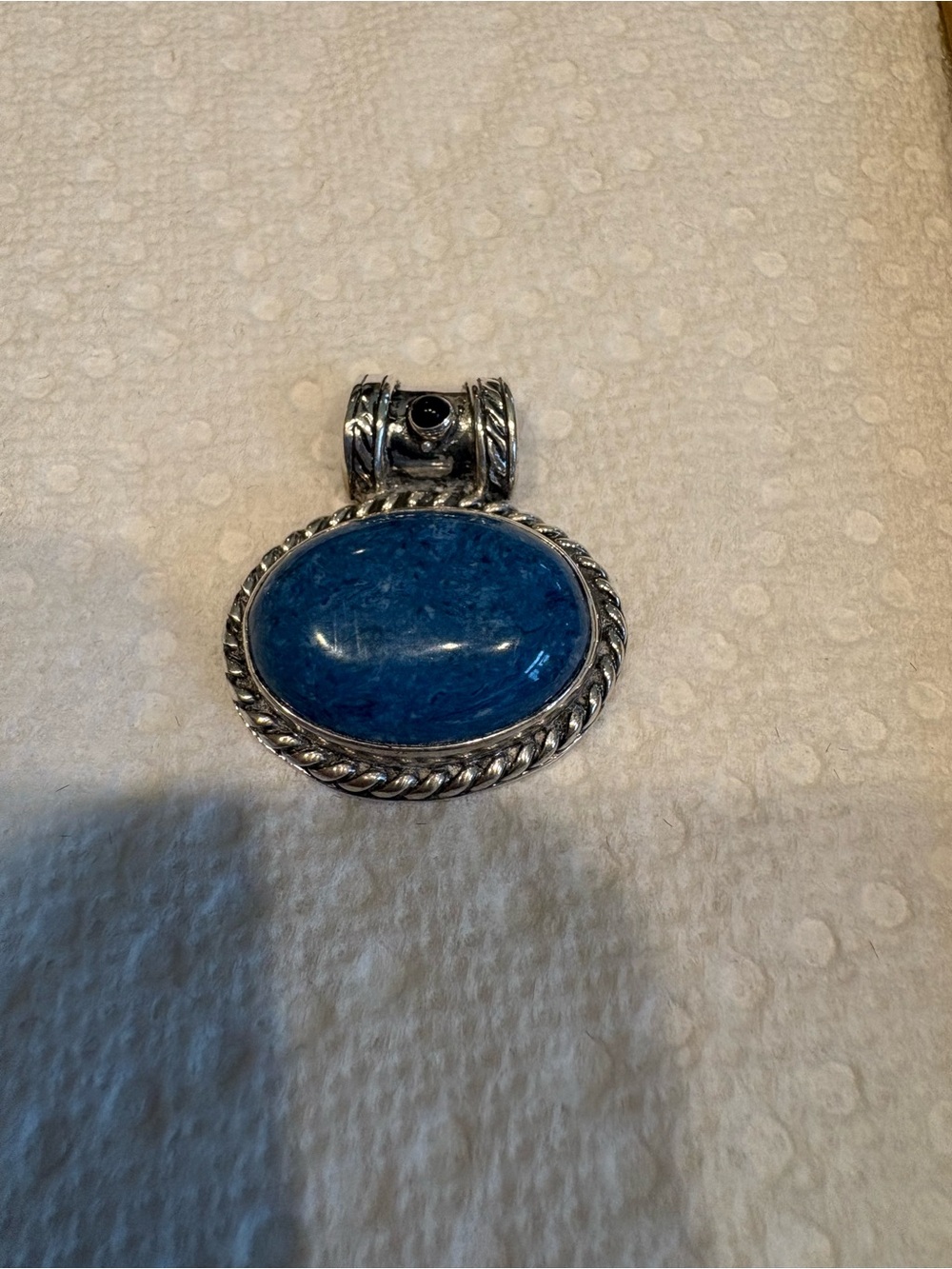 Silver-Tone Oval Blue Stone Pendant Necklace - Bright Blue Statement
